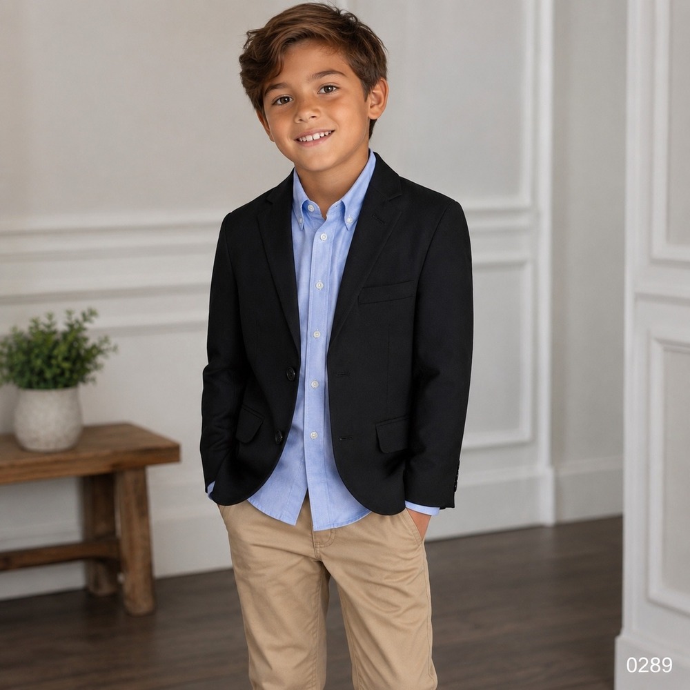 Chaps Boys Black Blazer and Light Blue Stretch Button Down Shirt Set Size 10 289